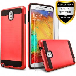 Samsung Galaxy Note 3 Case, 2-Piece Style Hybrid Shockproof Hard Case Cover with [Premium Screen Protector] Hybird Shockproof And Circlemalls Stylus Pen (Red)
